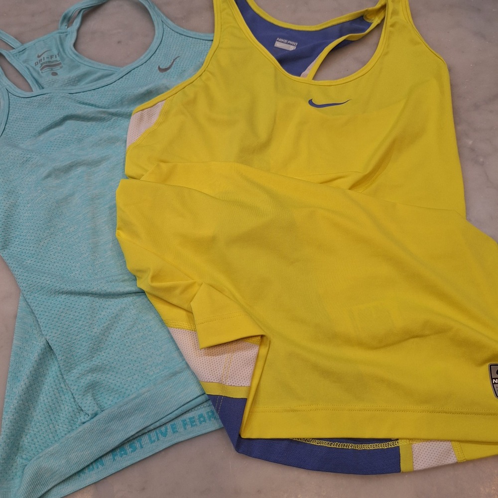 Nike Pro & Dri-Fit Tank Tops Wom S Yellow Teal Racerback Activewear Lot 2 Track
